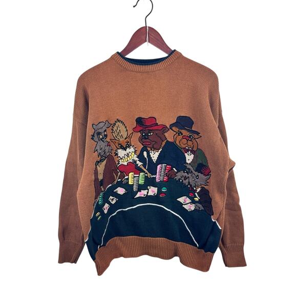 VTG Poker Dogs Knit Sweater - Picture 1 of 6